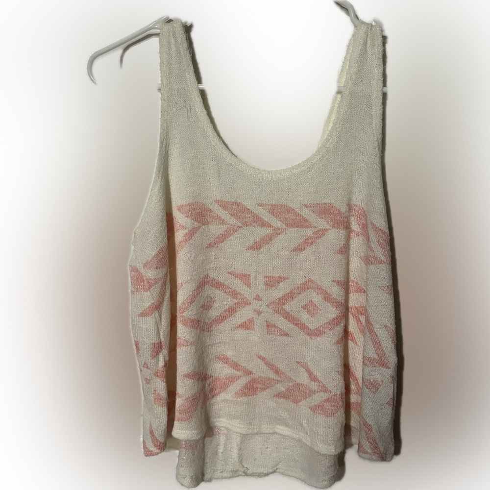 Forever 21 Cream and Pink Geometric Tank Top